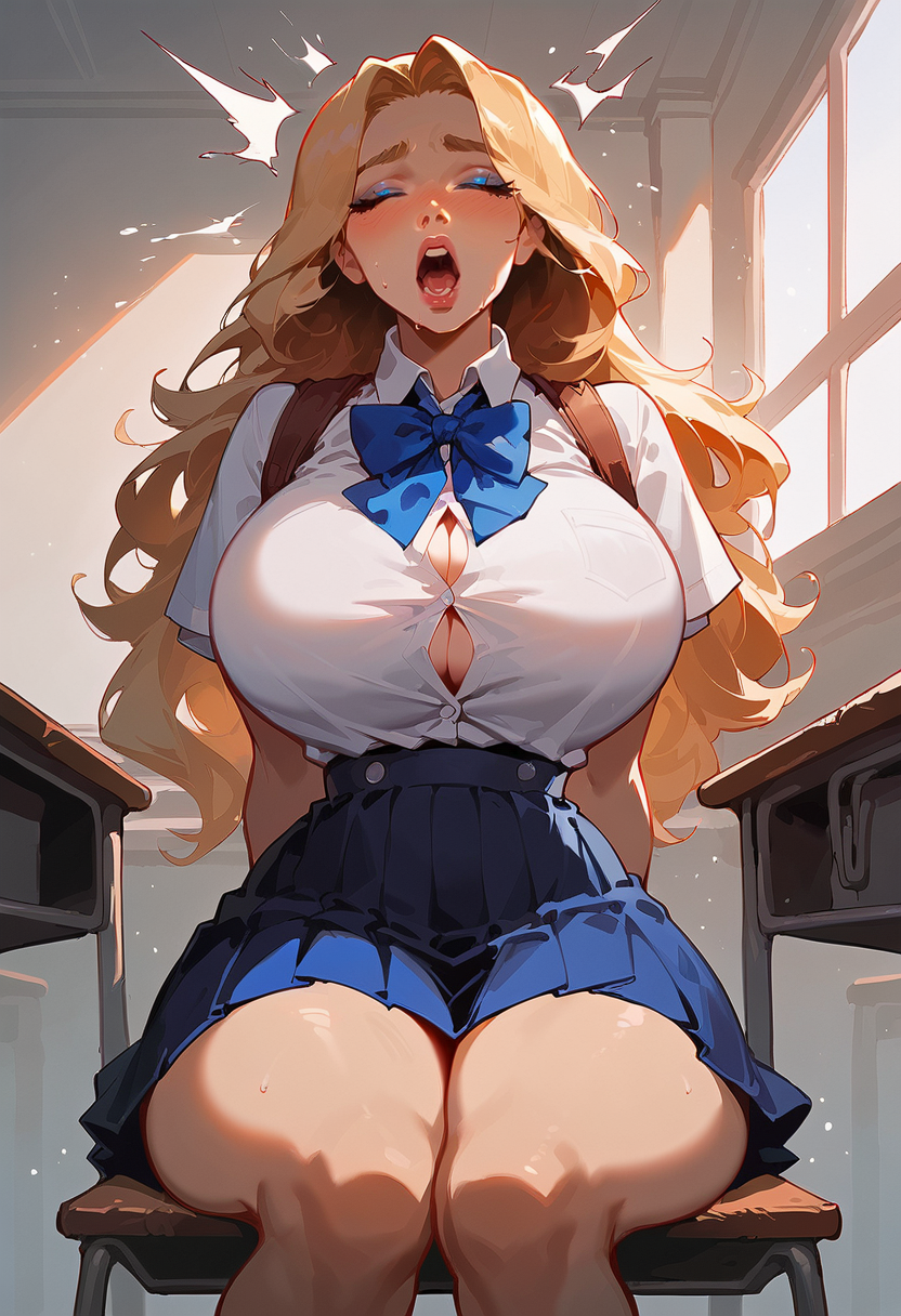 ai_generated big_breasts blonde_hair blue_eyes female school_uniform short_skirt