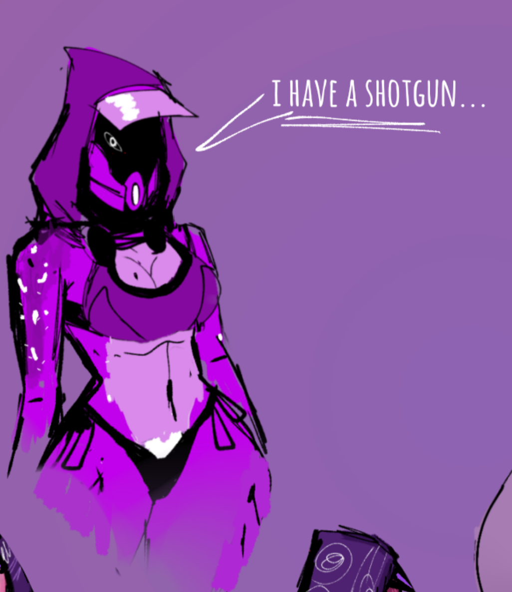 alien bikini busty fluffy freckles fur insectoid mass_effect moth optimus_prime pose purple_bikini purple_skin quarian tali'zorah_nar_rayya thick_thighs white_eyes wide_hips