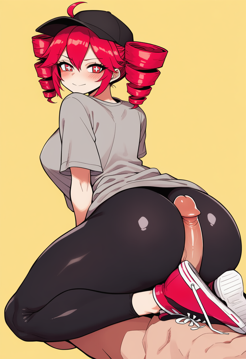 + +, 1boy, 1girls, ahoge, ahoge through hat, ai generated, ass, ass focus, assjob, back, back view, big ass, big breasts, big thighs, blush, blush lines, breasts, bubble butt, buttjob, clothed, clothed female, clothed female nude male, clothing, curvaceous, curvy, curvy female, curvy figure, dry humping, eyelashes, fat ass, female, female on top, fully clothed, grey shirt, hat, huge ass, huge thighs, humping, kasane teto, kasane teto (sv), large ass, large breasts, large thighs, leggings, long eyelashes, looking back, male, massive ass, mv character, nude, nude male, offscreen male, override (synthesizer v), partial male, penis, penis between ass, plump, plump ass, red eyes, red hair, round ass, shiny clothes, shirt, shoes, sideboob, simple background, sitting, sitting on lap, sitting on person, slim waist, smile, sneakers, straight, synthesizer v, thick ass, thick thighs, thighs, tight clothing, tight leggings, tight pants, twin drills, utau, voluptuous, voluptuous female, wide hips, yellow background, yoga pants