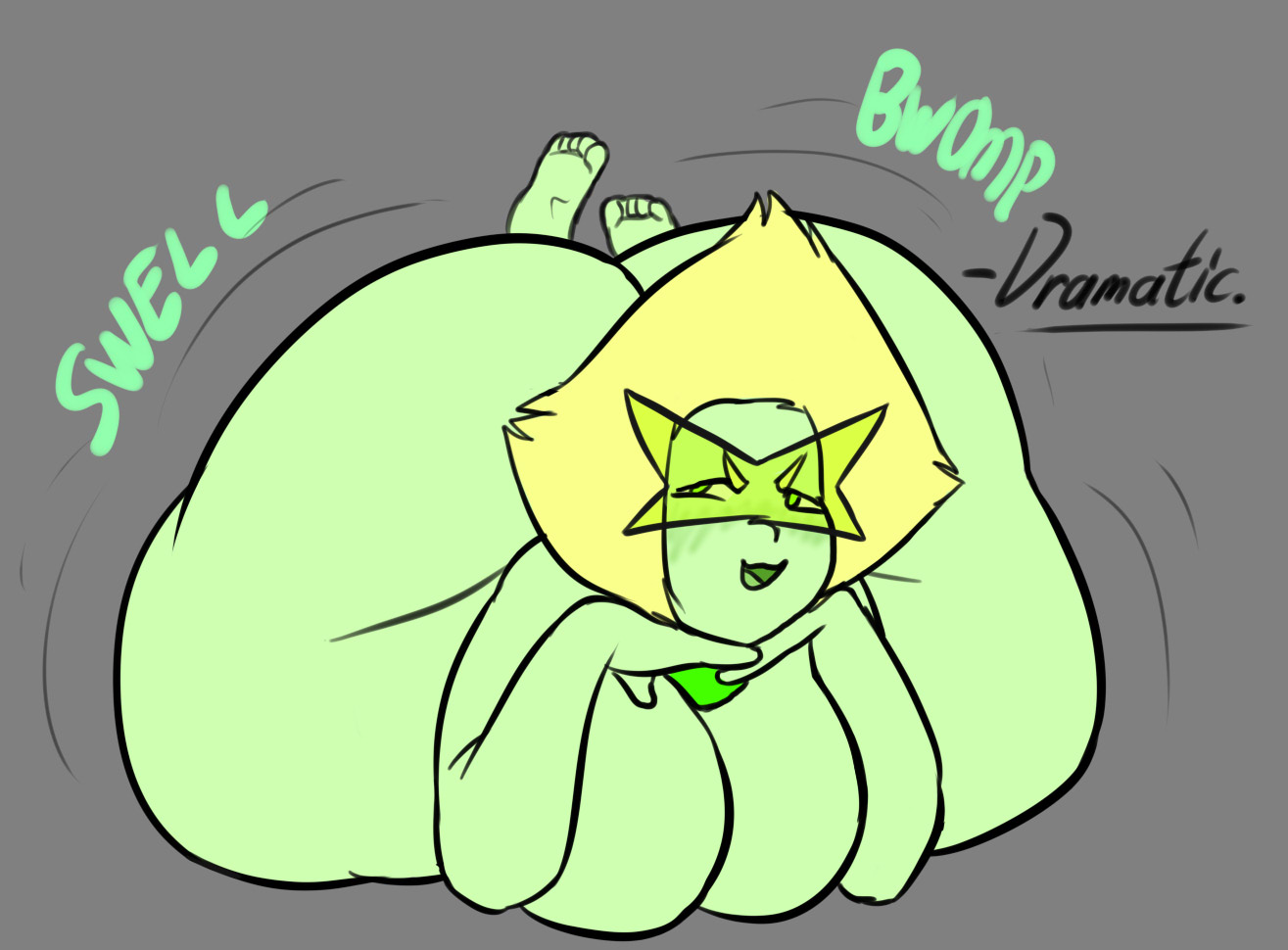anal vore, ass, ass expansion, blonde hair, breasts, cartoon network, clothed, clothed female, clothed female nude female, completely nude, completely nude female, delt, fat ass, female, female only, female pred, female prey, green body, green skin, huge ass, huge breasts, hyper, hyper butt, hyper thighs, massive ass, nude, nude female, oc, oc pred/canon prey, original character, pearl (steven universe), peridot (steven universe), peril the green bolt, post-vore, post-vore weight gain, steven universe, thick thighs, unwilling prey, vore, weight gain