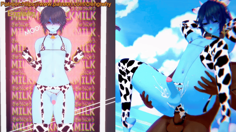 2boys, 3d, 3d (artwork), anal sex, animation, blue body, blue hair, bounce, bouncing ass, bouncing balls, bouncing on penis, bra, cow boy, cow ears, cow girl, cowbell, cowgirl outfit, cum, cum inside, dancer, dark-skinned male, deltarune, dick, dick out, digital media (artwork), dominant, dominant male, domination, engiwhy, eyes closed, femboy, flat chest, flat chested, gay, gay anal, gay male, gay sex, gif, gloves, jewlery, kris (dark world form), kris (deltarune), kris male (deltarune), maledom, malesub, mouth open, panties, red eyes, riding, riding penis, short hair, socks, stockings, submissive, submissive male, thighs, twink