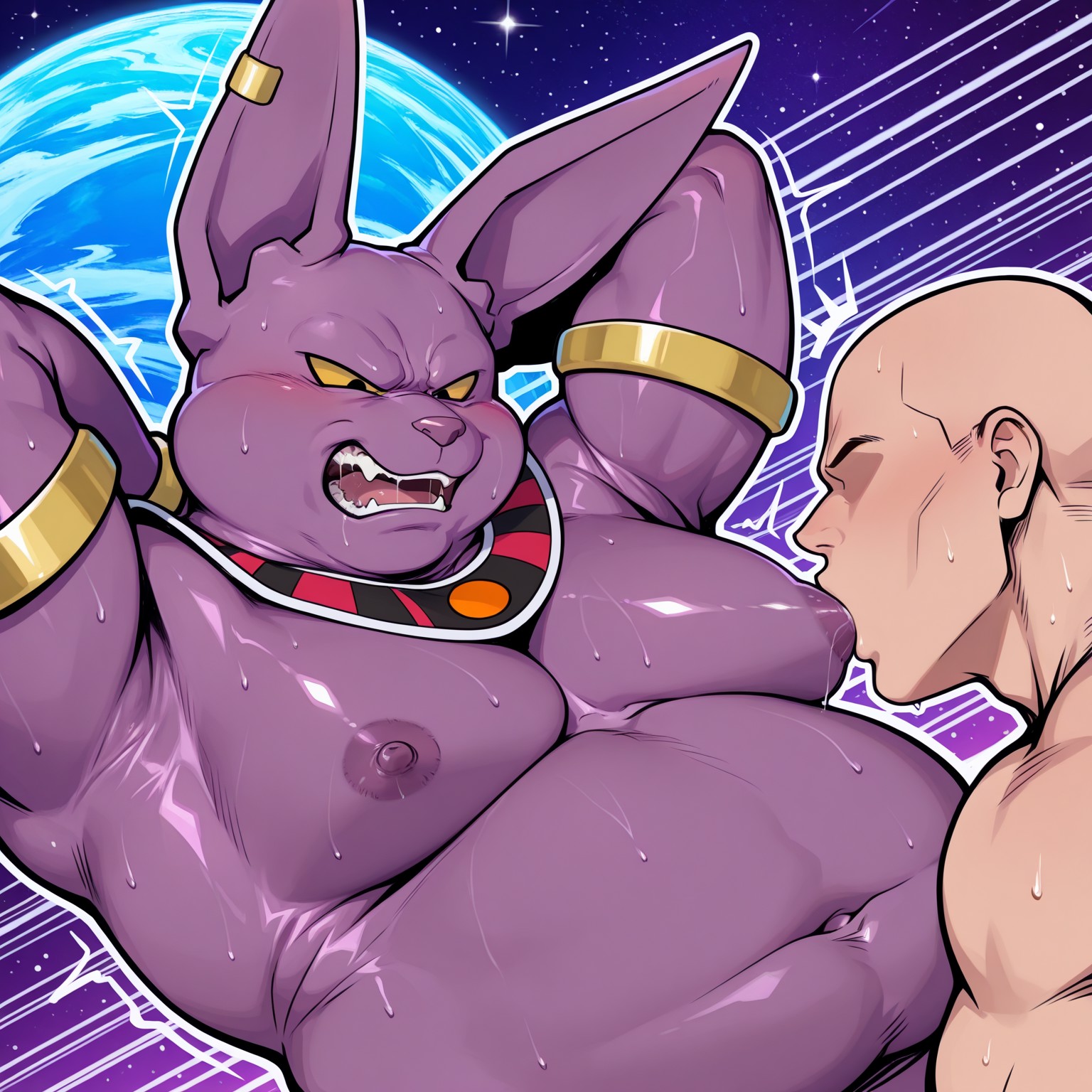 2boys, ai generated, anthro, champa, dragon ball, falsead, gay, gay male, male, male only, male/male, moobs, overweight, overweight male, sucking, sucking nipple, sucking nipples