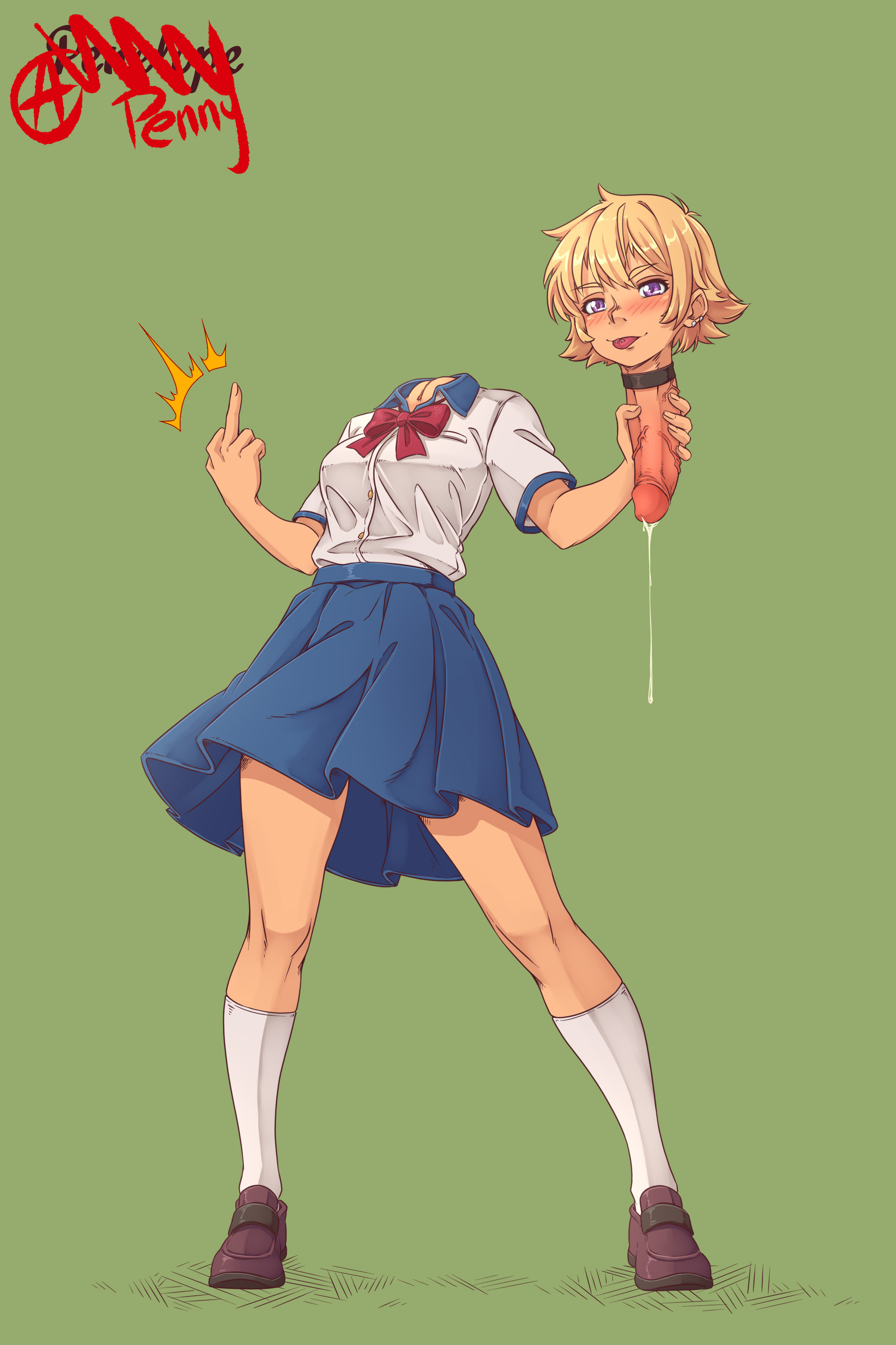body horror, cum, dickneck, gammatelier, hands on own penis, middle finger, monophallia, original character, penis, penis neck, pussy neck, uncensored, unusual anatomy, unusual genitalia placement, unusual penis placement, unusual pussy placement, what