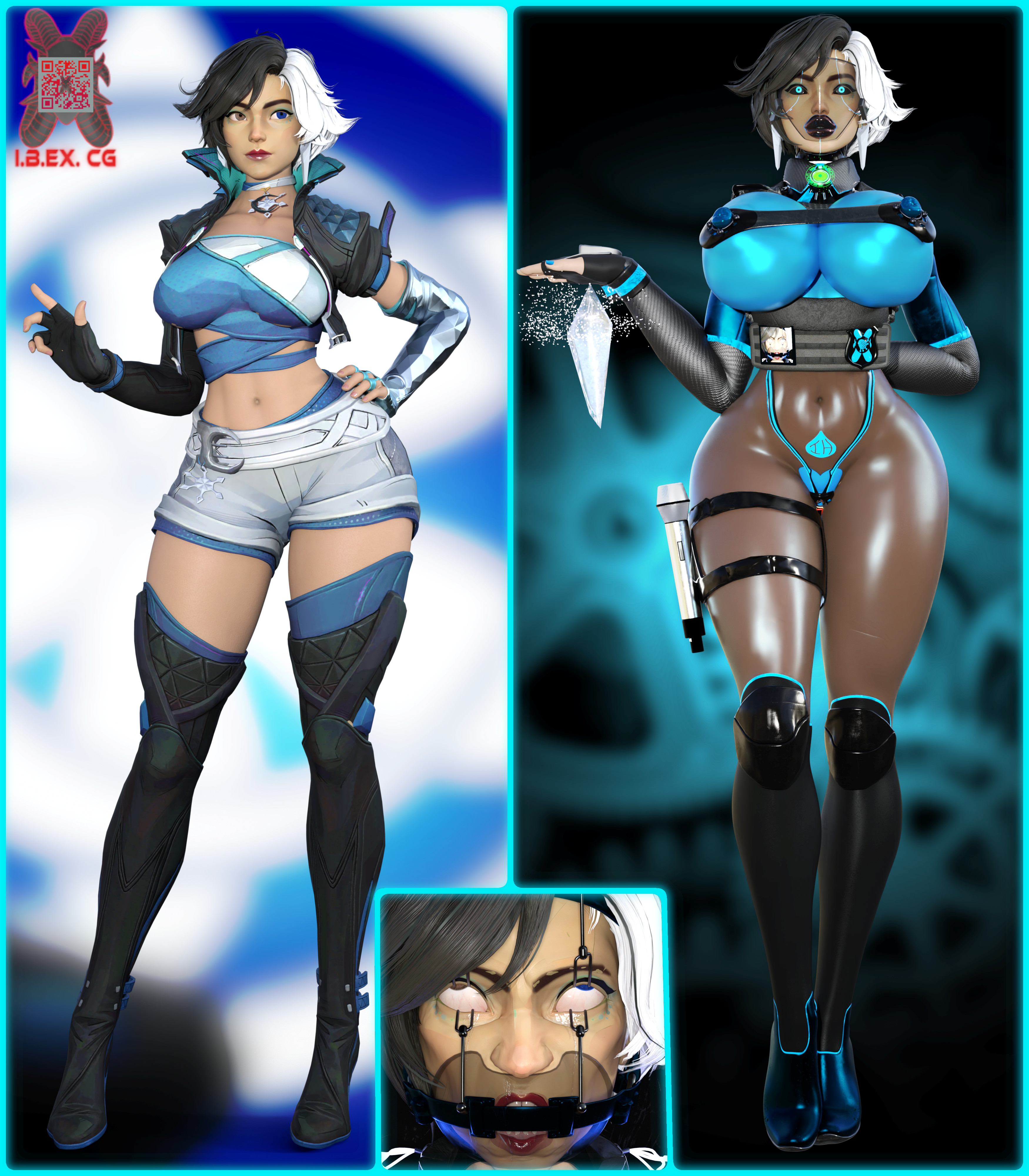 1girls, 3d, 3d (artwork), amputee, asian female, before and after, bimbofication, body modification, bondage, brainwashed, brainwashing, capturecunt (ibex), drone, dronification, female, female only, heterochromia, high heels, hypnosis, ibex (company), ibex-cg, luna snow, luna snow (marvel rivals), marvel, marvel cinematic universe, marvel comics, marvel rivals, mind break, mind broken, mind control, modification, muscular, mutilation, nightmare fuel, shorts removed, superheroine, transformation