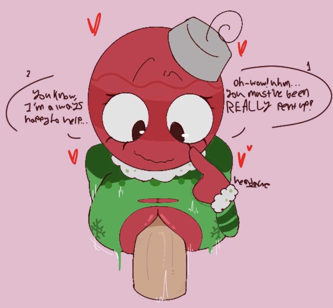 1boy, 1girls, anon, anonymous male, anthro, bald, big breasts, bobette (dandy's world), boob window, boobjob, boobs, breasts, christmas, cleavage, clothed, clothing, cute, dandy's world, dialogue, eyelashes, female, female focus, head ache, heart, huge breasts, huge cock, large breasts, large penis, looking at penis, male, motion lines, nervous smile, object head, ornament, paizuri, penetration, penis, perspective, plain background, red body, ripped clothing, roblox, self upload, sleeves, speech bubble, sweater, tagme, text, titfuck, titjob, torn clothes, torn clothing, torn shirt, watermark