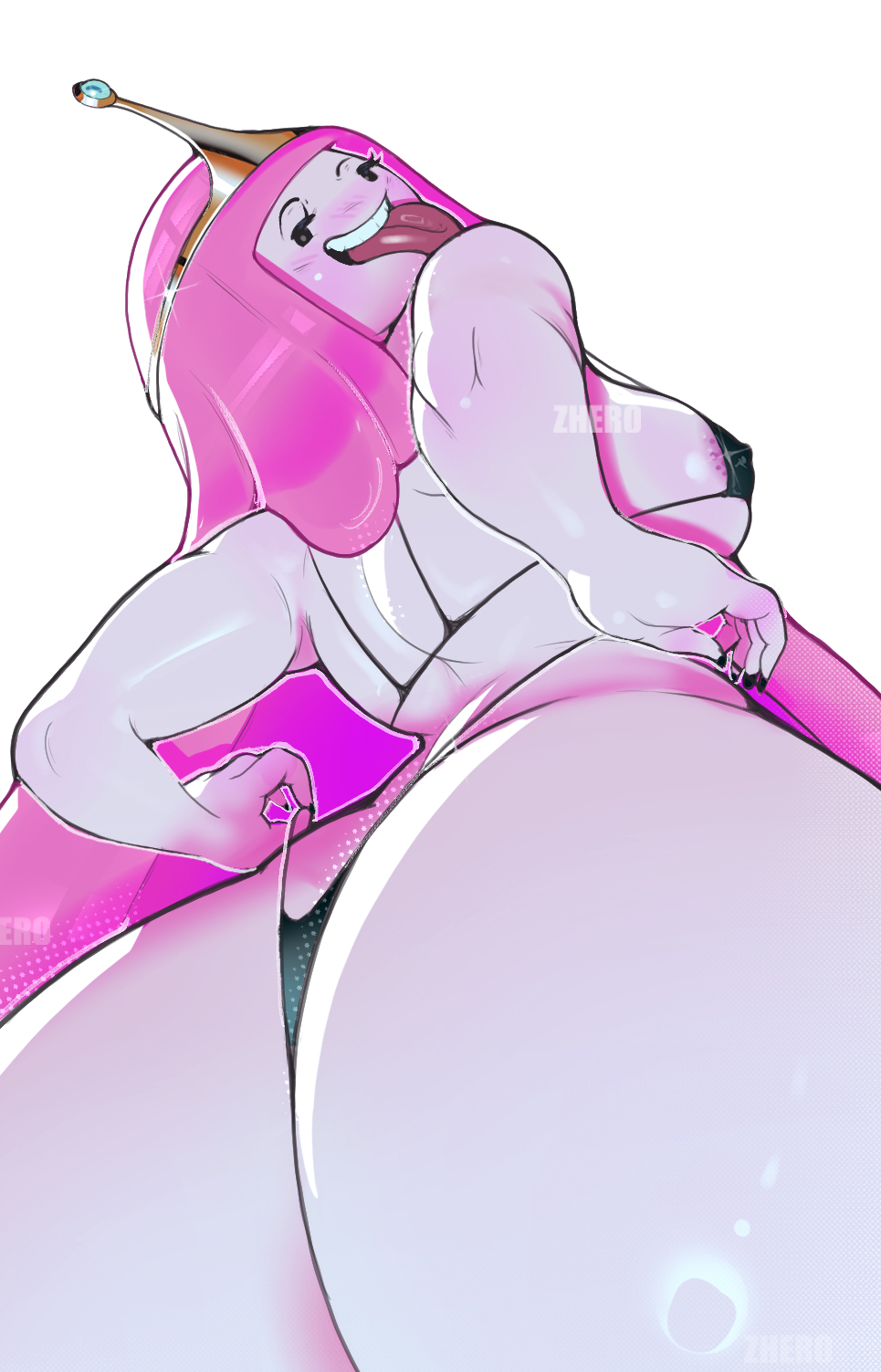 2d, 2d (artwork), 2d artwork, adventure time, ass, black bra, black eyes, black panties, bra, breasts, cartoon, cartoon network, female, hair, huge ass, lips, looking back, panties, pink body, pink hair, pink skin, princess bubblegum, simple eyes, solo, tongue, tongue out, wip, zhero