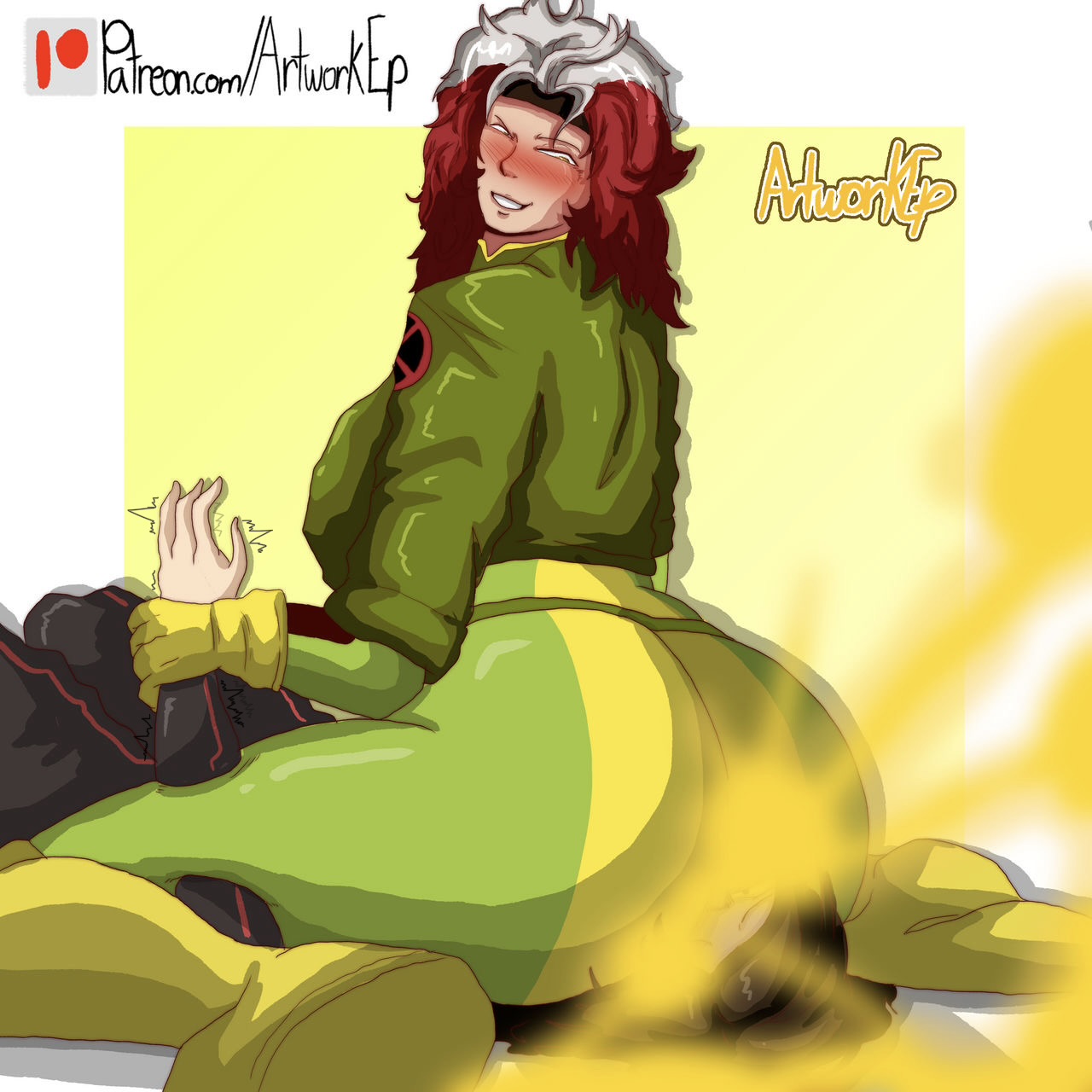 2girls, ass bigger than head, defeated heroine, facesitting, fart, fart torture, farting in face, farting on another, farting on face, fully clothed, holding hands, kitty pryde, lezdom, marvel, reaching out, rogue (x-men), smothering, smothering ass, spandex, struggling, superheroine, tremble spikes, trembling, yuri
