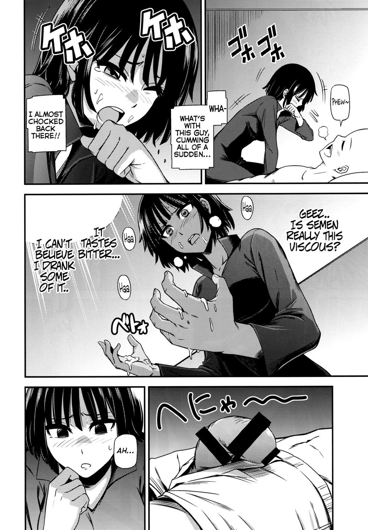 1boy, 1girls, bald, black hair, blush, censored, cum, female, fubuki (one-punch man), kiyosumi hurricane, male, one-punch man, penis, saitama, short hair, sleeping, tagme