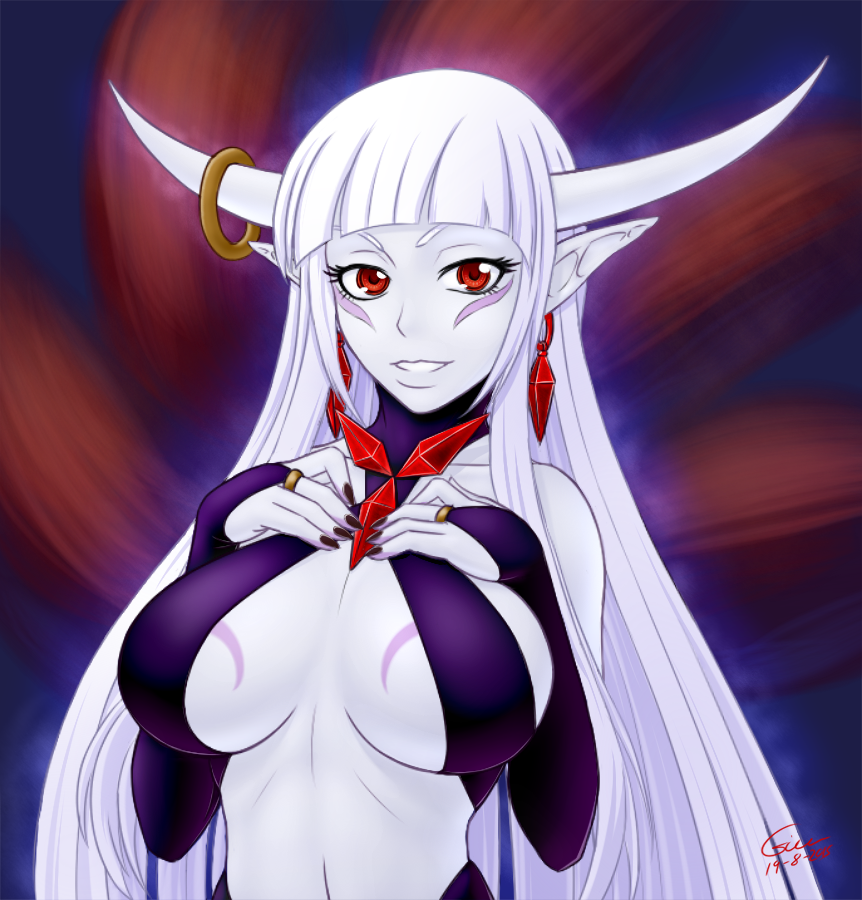 breasts castle_of_shadows castlevania cesium danathus death_(castlevania) female_version horns purple_skin red_eyes rule_63 sisyphus_(castle_of_shadows)