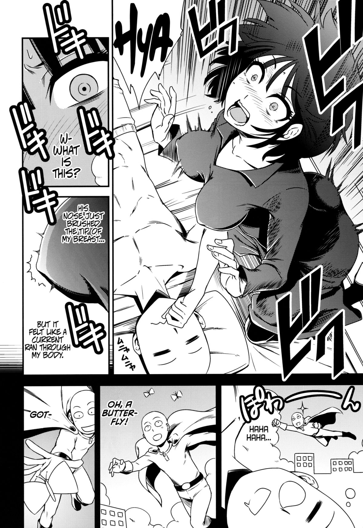 1boy, 1girls, bald, black hair, blush, dreaming, female, fubuki (one-punch man), kiyosumi hurricane, male, one-punch man, saitama, short hair, sleeping, tagme