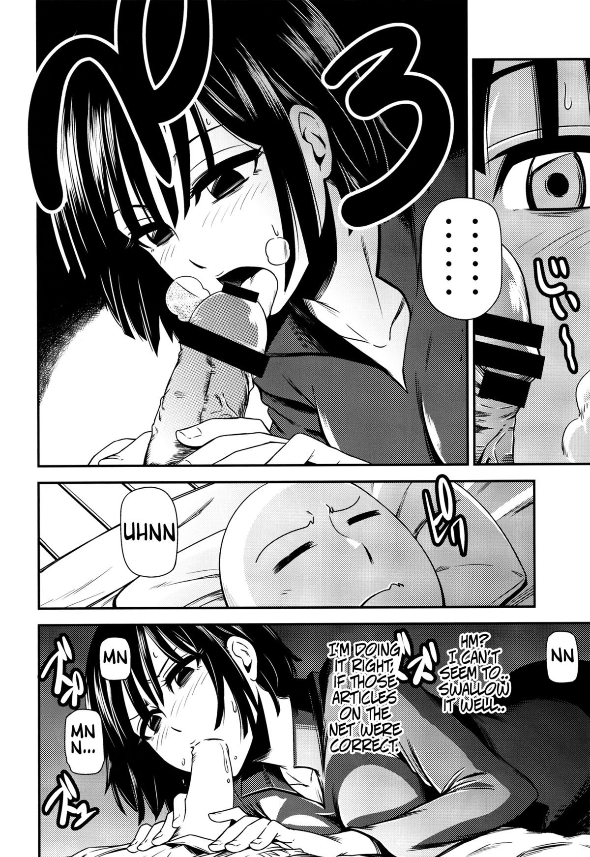 1boy, 1girls, bald, black hair, blush, censored, fellatio, female, fubuki (one-punch man), hair, kiyosumi hurricane, male, one-punch man, oral, penis, saitama, short hair, sleeping