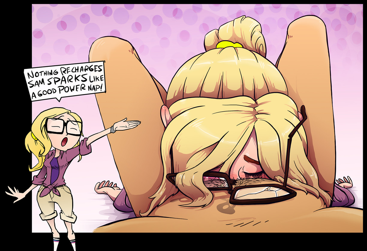 balls, balls deep, balls deep fellatio, blonde hair, blowjob, blush, closed eyes, cloudy with a chance of meatballs, cockwarming, deepthroat, deepthroat holder, fellatio, glasses, hair, higher resolution available, irrumatio, male, male focus, oral, passed out, ponytail, pov, runny makeup, samantha sparks, slobber, sony pictures animation, sparrow (artist), tied hair, unconscious