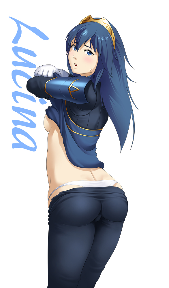 ass, blue hair, breasts, deep rising, female, female only, fire emblem, fire emblem awakening, human, lucina (fire emblem), panties, sideboob, solo, thor (deep rising), underwear, undressing