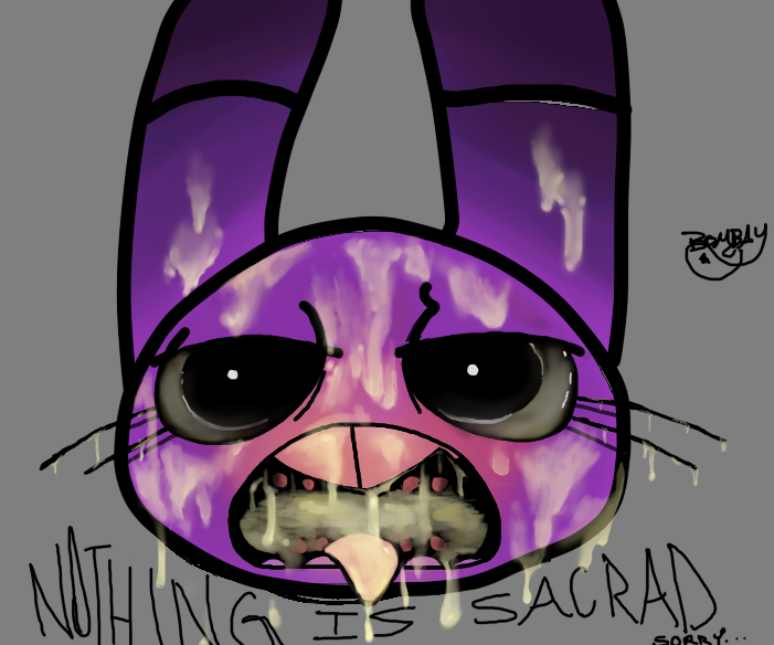 animatronic black_sclera blush bombay bonnie_(fnaf) buckteeth cum cum_drip cum_in_mouth cum_inside cum_on_face disembodied_head dripping english_text eyelashes female five_nights_at_freddy's lagomorph machine mammal rabbit robot signature solo teeth text tongue tongue_out video_games weaver_bonnie