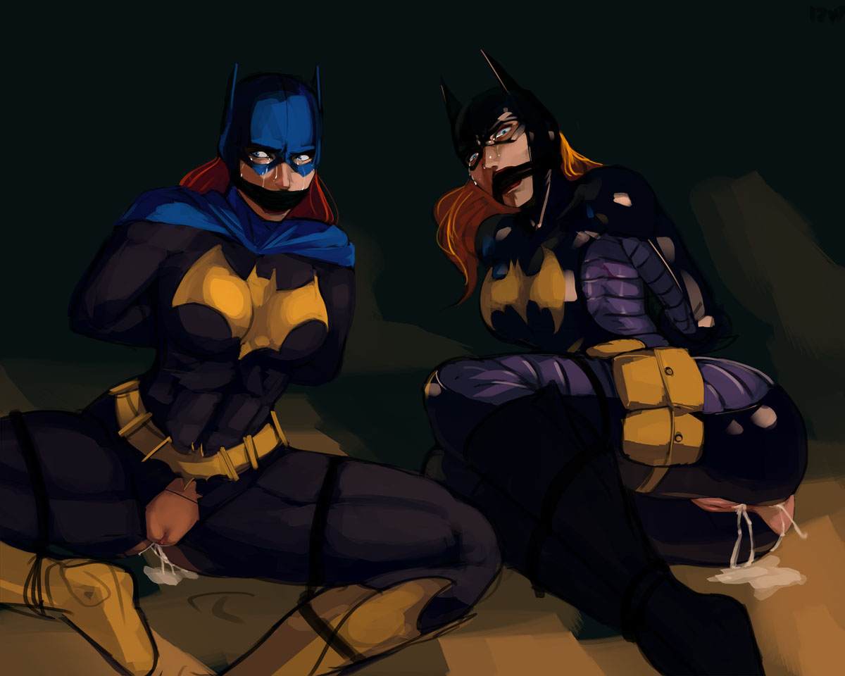 2girls, after rape, after sex, aka6, barbara gordon, batgirl, batgirl (stephanie brown), batman (series), belt, blonde hair, blue eyes, bodysuit, bondage, cape, cum, cum in pussy, cum inside, dc, dc comics, female, helpless, long hair, mask, multiple females, multiple girls, orange hair, prisoner, pussy, rape, restrained, stephanie brown, tears, tied, torn bodysuit