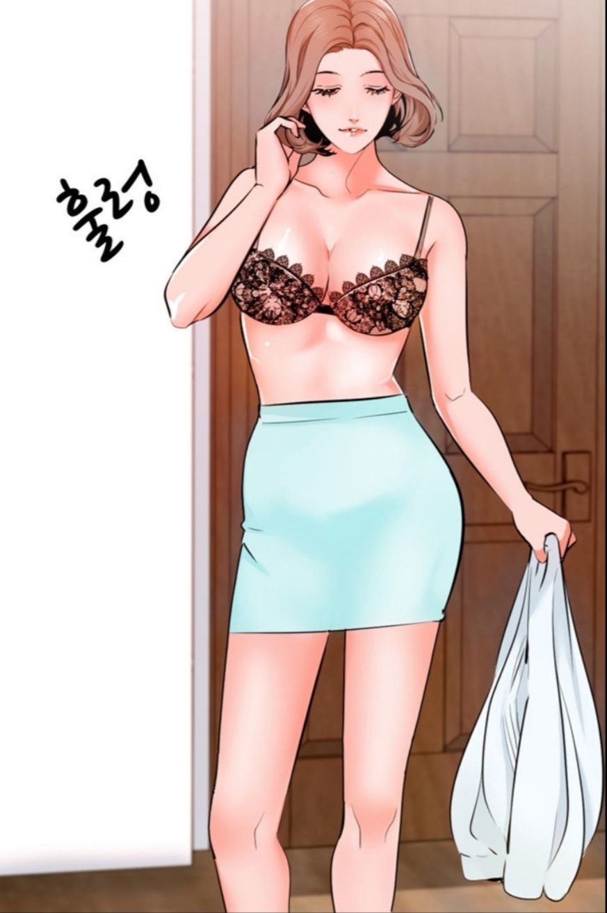 bare_legs bare_shoulders bare_thighs bra breasts brown_hair closed_eyes full_color lipstick manhwa manhwa_edit pornhwa seong-yoon shirt_removed short_hair skirt teacher the_tutor thighs undressing webtoon