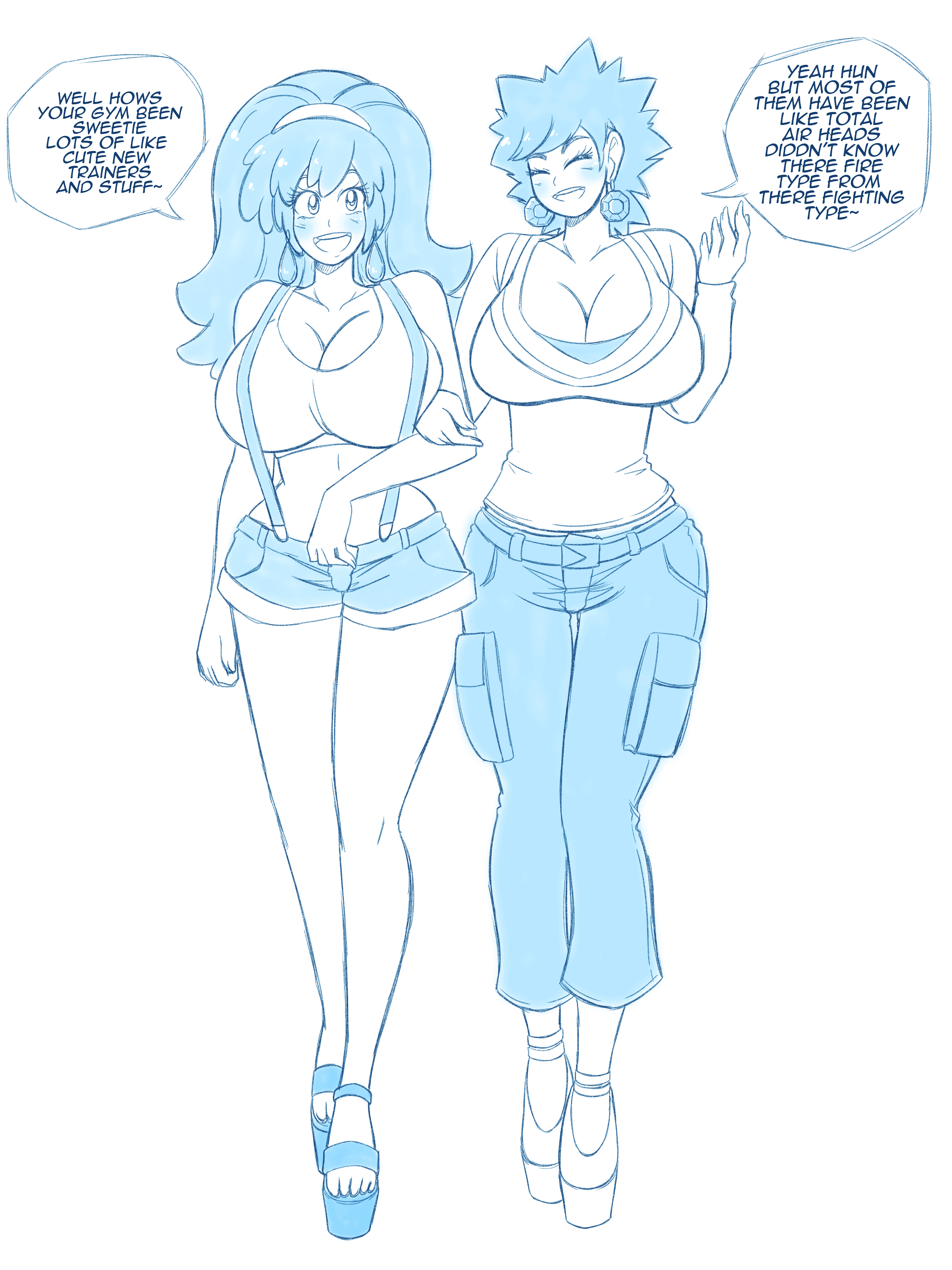 2girls, alternate breast size, bimbo, bimbofication, breasts, brock (pokemon), english text, female, female only, genderswap, genderswap (mtf), high heels, human, kasumi (pokemon), kobi-tfs, multiple females, multiple girls, platform heels, pokemon, rule 63, text, transformation, unaware