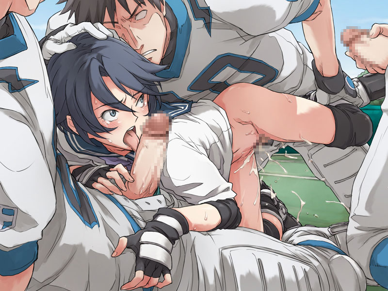 1girls angry blush bottomless censored eyeshield_21 female fingerless_gloves football_(american) gangbang gloves group_sex hand_on_head handjob human leg_grab leg_lift licking lolita_channel male minato_(artist) minato_fumi mosaic mosaic_censoring multiple_boys open_mouth penis rape school_uniform seijuro_shin sex spitroast sports_uniform spread_legs straight taki_suzuna tears tongue