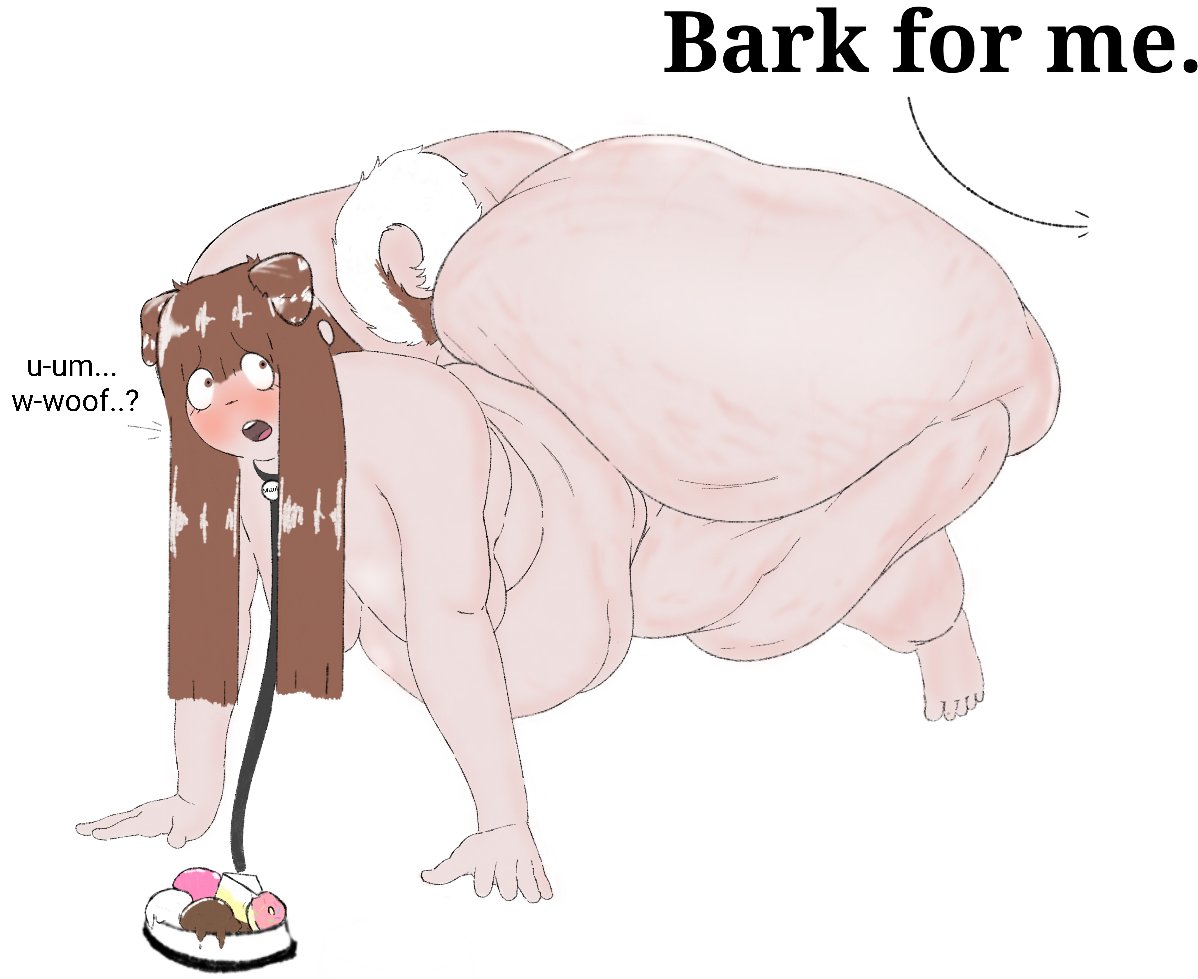 1girls ass belly big_belly brown_hair cellulite collar dog_tail fat_rolls gabbadraws huge_ass huge_thighs leash massive_ass mizuki_(gabbadraws) morbidly_obese morbidly_obese_female tail thighs