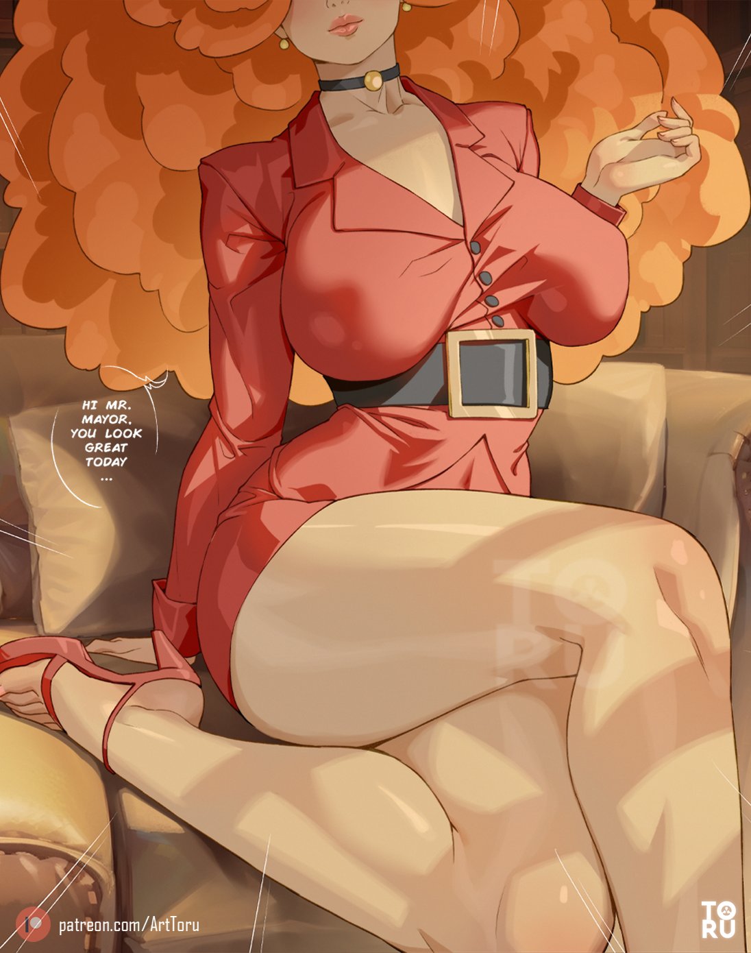 1girls afro arttoru big_breasts busty cartoon_network clothed curvaceous curves curvy curvy_body curvy_female curvy_hips english_text female female_only fully_clothed ginger ginger_hair heels high_heels huge_breasts large_breasts legs milf orange_hair plump_lips powerpuff_girls puffy_hair red_head sara_bellum text thick thick_lips thick_thighs thighs