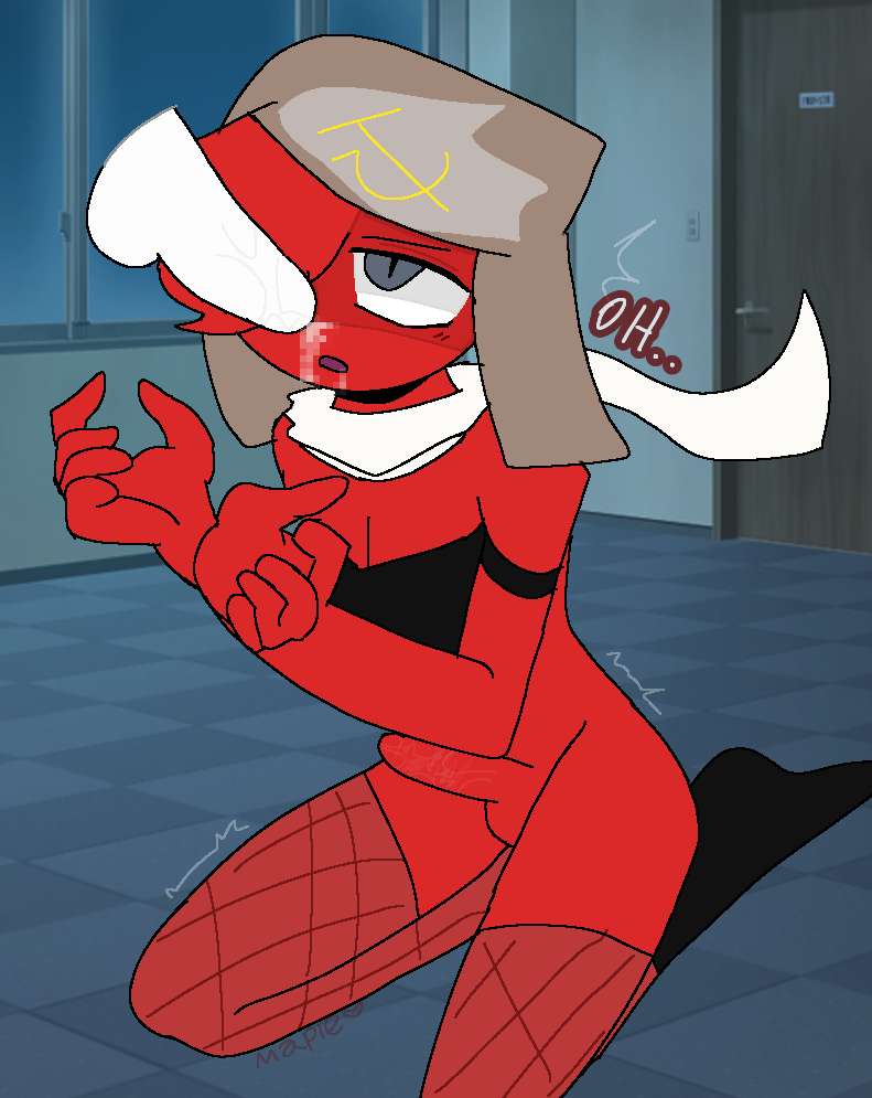 after_fellatio artist_name black_boots countryhumans cum_on_face disembodied_penis english_text fellatio femboy fishnet_legwear gay gay_sex gray_eyes hands_out ibispaintx no_pants penis_out red_skin scarf shoulderless_shirt soviet_union_(countryhumans) toony twink unnecessary_censorship ushanka white_penis yaoi