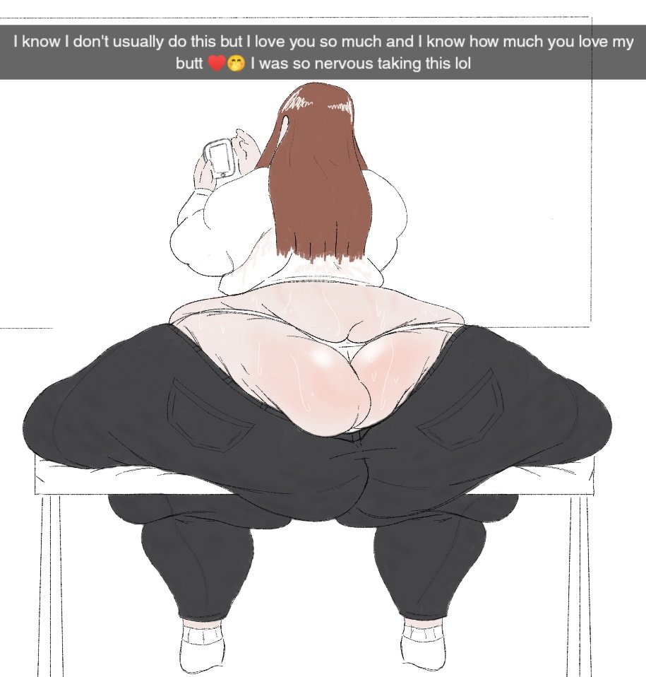 1girls ass_cleavage back_view brown_hair butt_crack emoji fat_arms female female_only gabbadraws mizuki_(gabbadraws) original_character panties pants phone selfie sweat sweating sweaty_butt