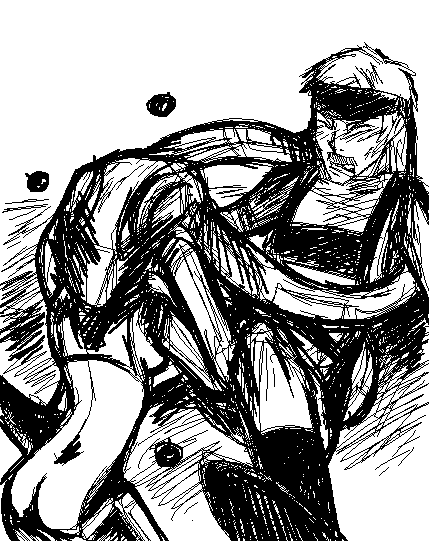 ass back beauty_and_the_beast_unit breasts female human laughing_octopus male metal_gear metal_gear_solid_4 monochrome solid_snake straight