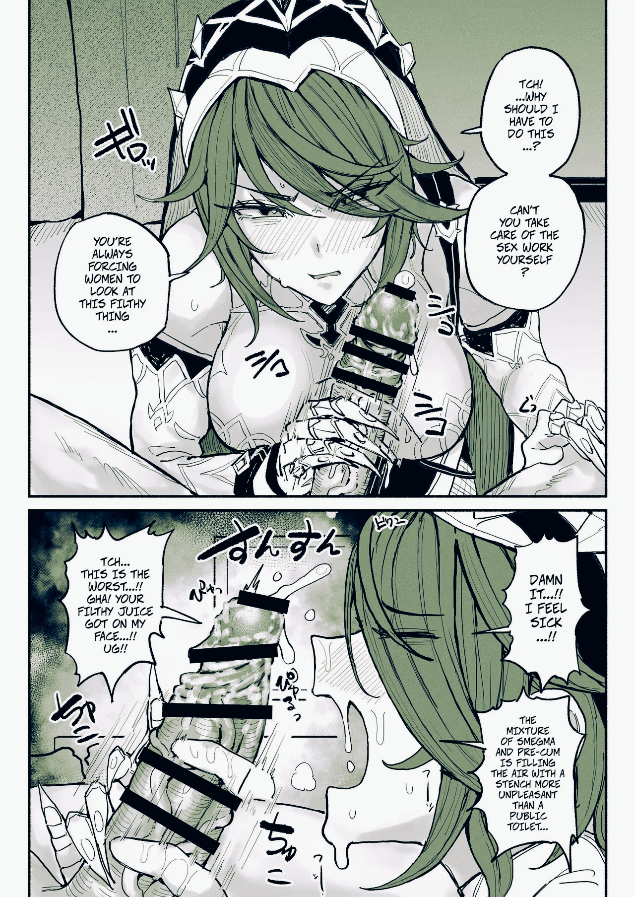 disgusted, forced, forced oral, genshin impact, goth, goth milf, goth nun, kuudere, milf, musk, nun, rosaria (genshin impact), smell, tsundere, yottadere, yuuki fuumi (artist)
