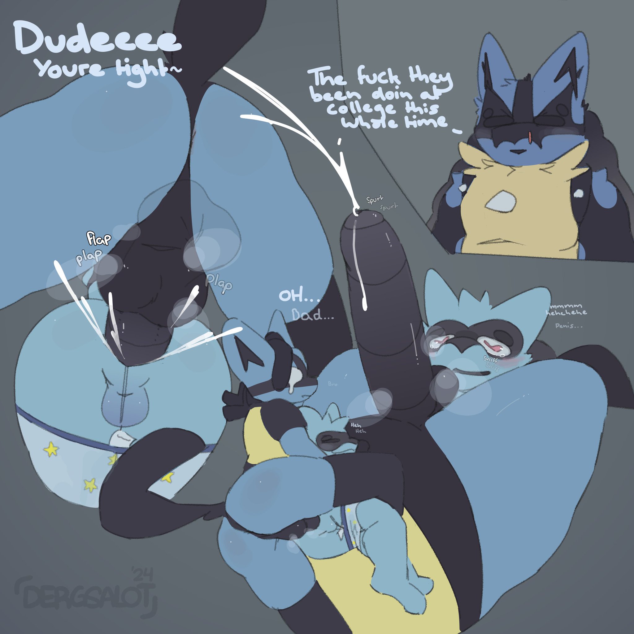 3boys, anthro, anthro only, balls, ballsack, big balls, big brother, blue body, blue fur, brother and brother, brothers, brothers (lore), caught, caught in the act, cock in ass, cub, cum, cum in ass, cum inside, cumming, dergsalot, dick in ass, father, fucked from behind, furry, furry only, gay, gay sex, generation 4 pokemon, heart-shaped pupils, incest, incest (lore), little brother, lucario, male, male cub, male only, musk, nintendo, on side, penetration, penetration from behind, plap, pokemon, pokemon (species), riolu, sex, sex from behind, shorts, shorts down, shorts pulled down, siblings, star underwear, underwear, underwear around legs, underwear down, underwear pulled down, young, young anthro, young male, younger male