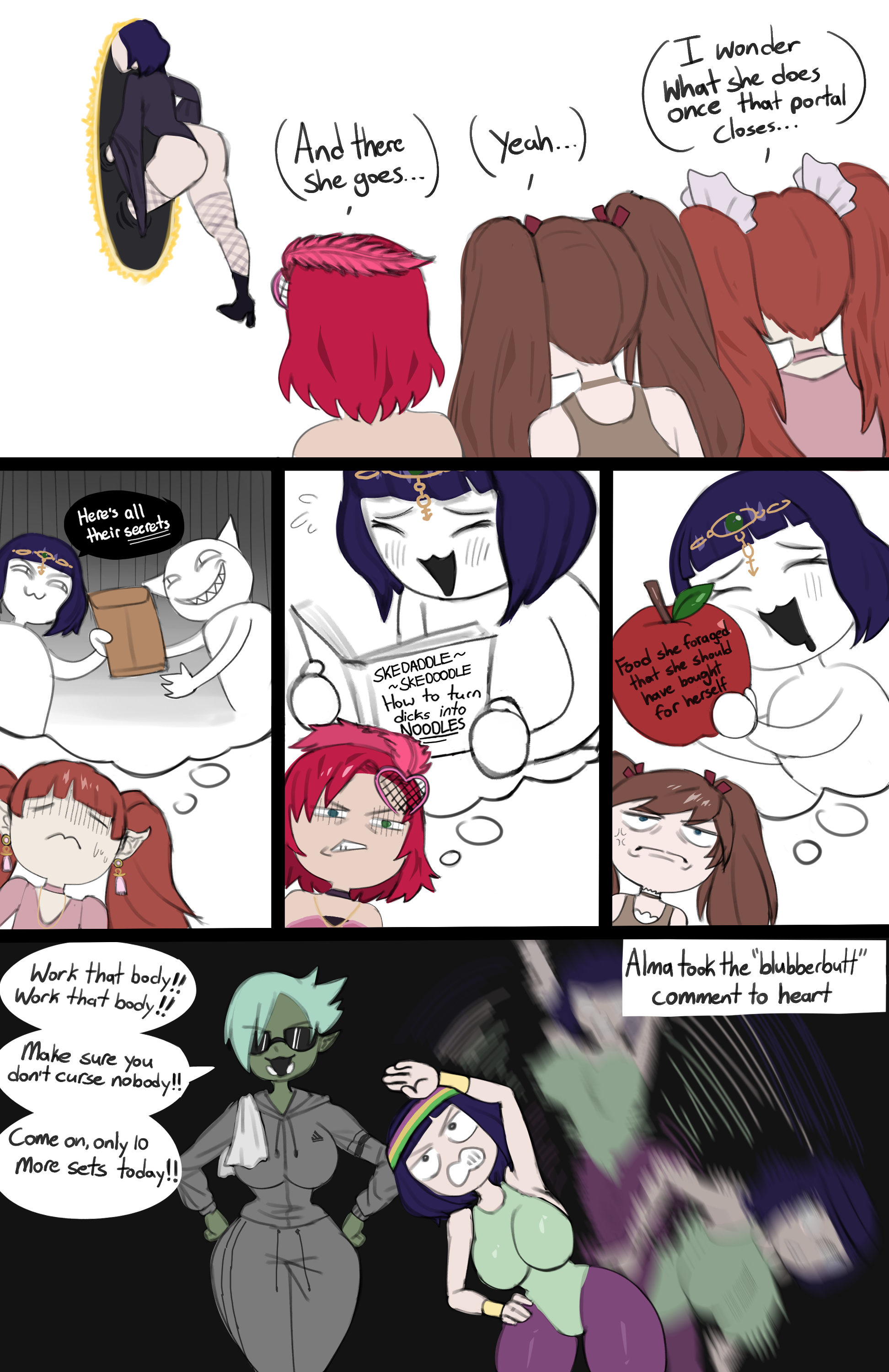 2futas, 3femboys, alma (tales of androgyny), canon futa, exercise, exercise clothing, fan comic, fanart, futanari, hiro (tales of androgyny), kylira, nefertari216, not porn, spelling error, subversion, tagme, tales of androgyny, trudy (tales of androgyny), urka (tales of androgyny)