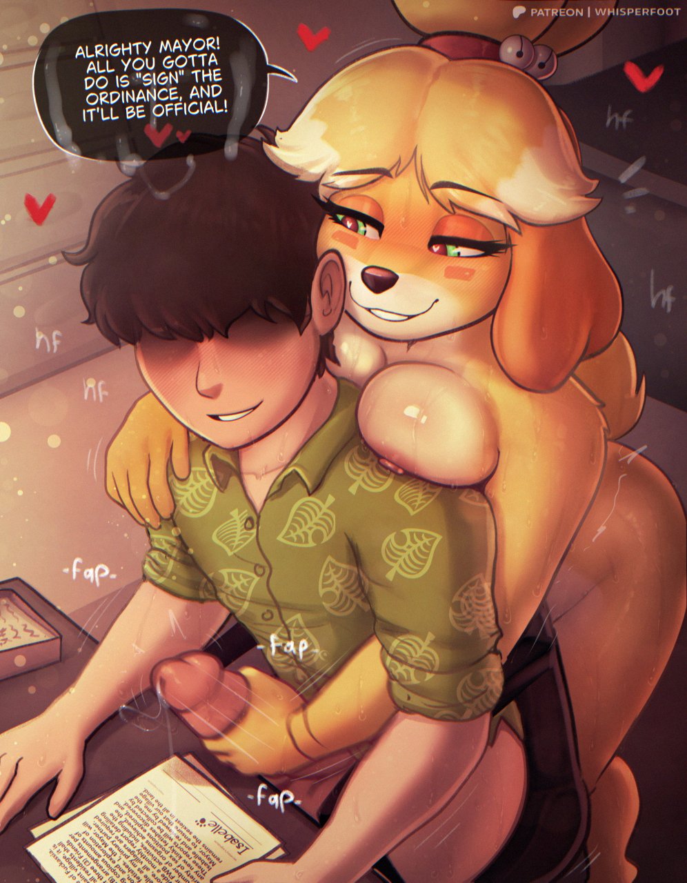1boy, 1boy1girl, 1boy1girls, 1boys1girls, 1girls, 1males, 1man, 2025, 5 fingers, accessory, animal crossing, anthro, aroused, artist name, balls, biped, black clothing, black hair, blonde hair, blush, bodily fluids, bottomless, breasts, canid, canine, canis, chair, clothed, clothing, comic, dialogue, digital media (artwork), domestic dog, duo, english text, erection, eyebrows, eyelashes, female, fingers, fur, furniture, furry, genital fluids, genitals, glans, glistening, glistening breasts, green clothing, green eyes, hair accessory, handjob, handjob from behind, heart, heart eyes, heart symbol, hi res, human, human on anthro, humanoid genitalia, humanoid penis, inside, interspecies, interspecies sex, isabelle (animal crossing), male, male/female, mammal, nintendo, paper, penile, penis, ponytail, precum, reach around, sex, shih tzu, sitting, smile, tail, text, toy dog, underwear, villager (animal crossing), whisperfoot, woman, yellow body, yellow fur