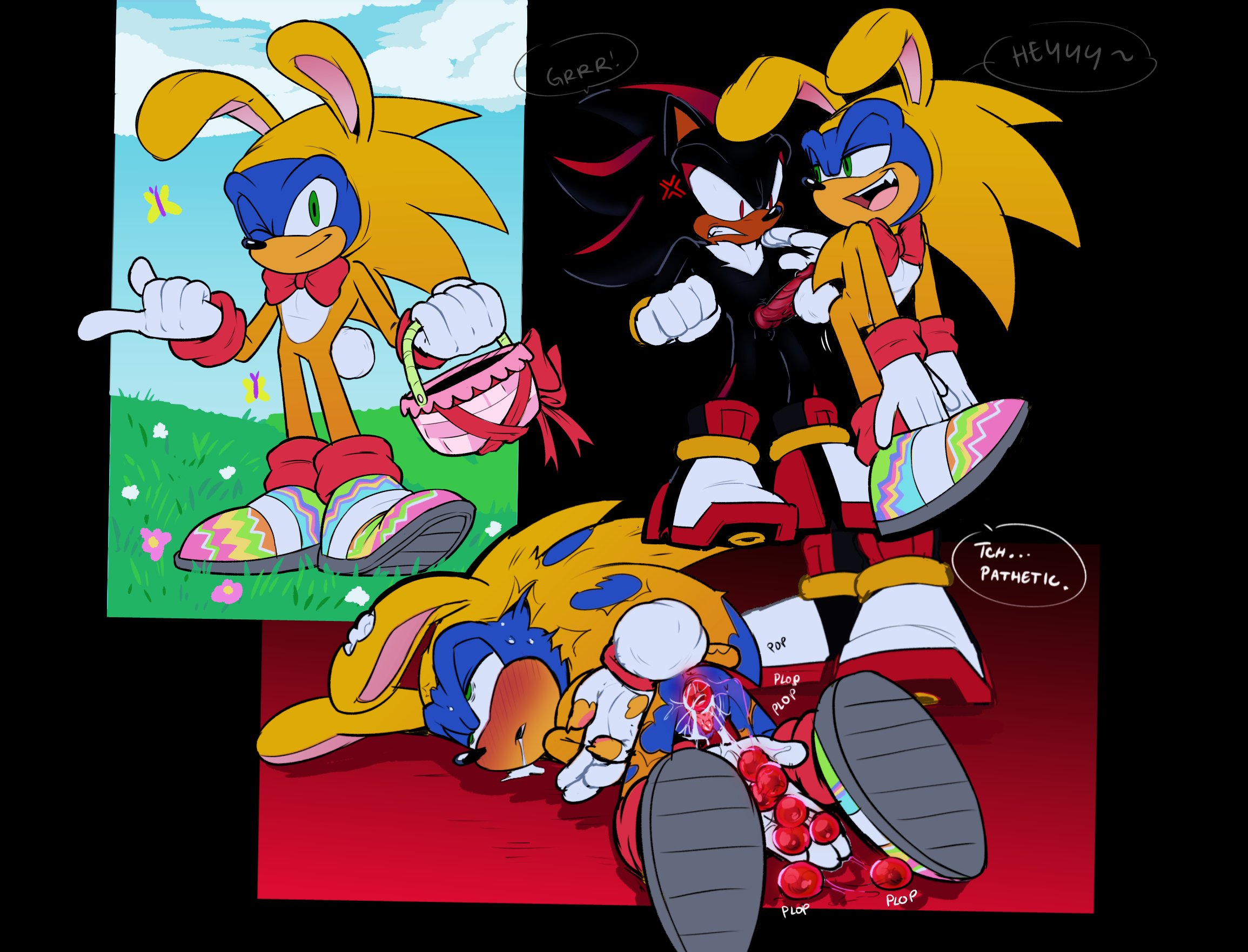 ass, ass up, cum, cuntboy, easter, easter bunny (cosplay), egg, egg from pussy, egg in pussy, egg laying, fucked senseless, gay, intersex, male, male only, object in pussy, pushing out eggs, pussy, shadow the hedgehog, somedivs, sonic (series), sonic the hedgehog, sonic the hedgehog (series), teasing, torn clothes, trans man, transmasc, vaginal egg laying, vaginal fluids, yaoi