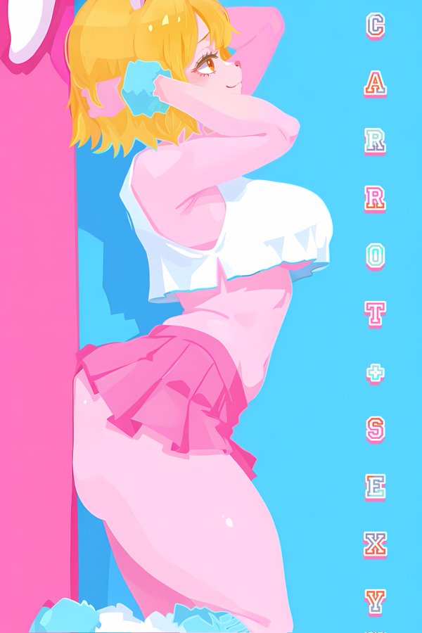 2d, 2d (artwork), 2d artwork, arched back, arm scrunchie, ass squish, big ass, big breasts, big butt, blonde hair, bunny ears, bunny girl, bunny nose, butt squish, carrot (one piece), child bearing hips, curvy, dai suki anime (artist), daisuki anime (artist), female, female only, functionally nude, functionally nude female, large breasts, large butt, leaning against wall, looking away, looking up, microskirt, midriff, miniskirt, no panties, no panties under skirt, one piece, pinup, pinup pose, shiny skin, short hair, skindentation, skirt, thick thighs, tiny skirt, underboob, useless clothing, voluptuous, voluptuous female, wide thighs