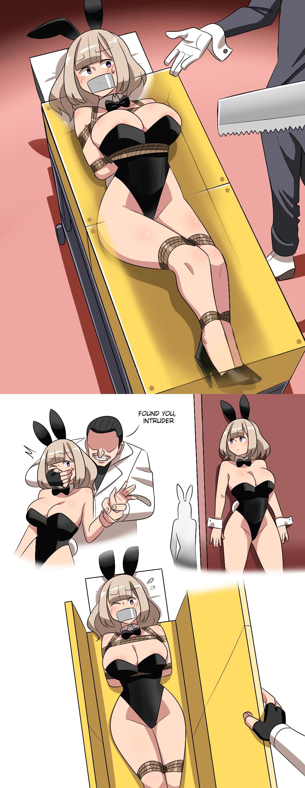 bondage breasts bunny_ears bunny_girl bunnysuit duct_tape duct_tape_gag gag gagged highleg_leotard imbsengirl original tape tape_gag taped_mouth