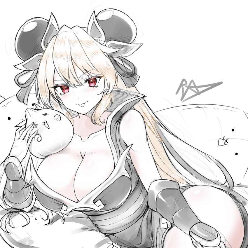 1girls, 3boys, armor, ass, breasts, cleavage, dumpling cat, female, huge ass, huge breasts, huge thighs, large breasts, long hair, looking at viewer, male, pai-pai, red eyes, ribbon, ribbons, tank cat, the battle cats, thick thighs, thighs, tongue, tongue out