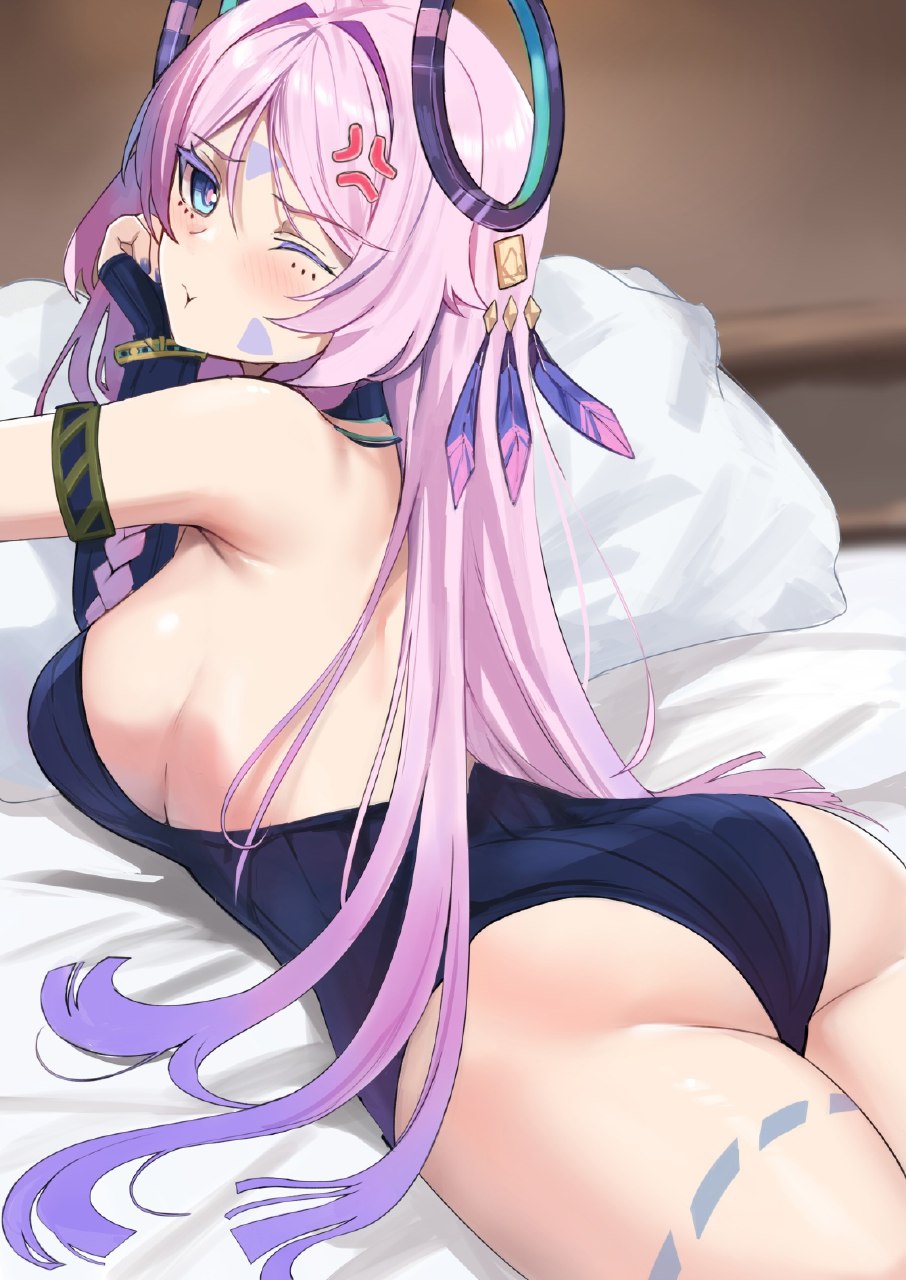 1girl, 2d, artist request, citlali (genshin impact), cute, genshin impact, on bed, tagme