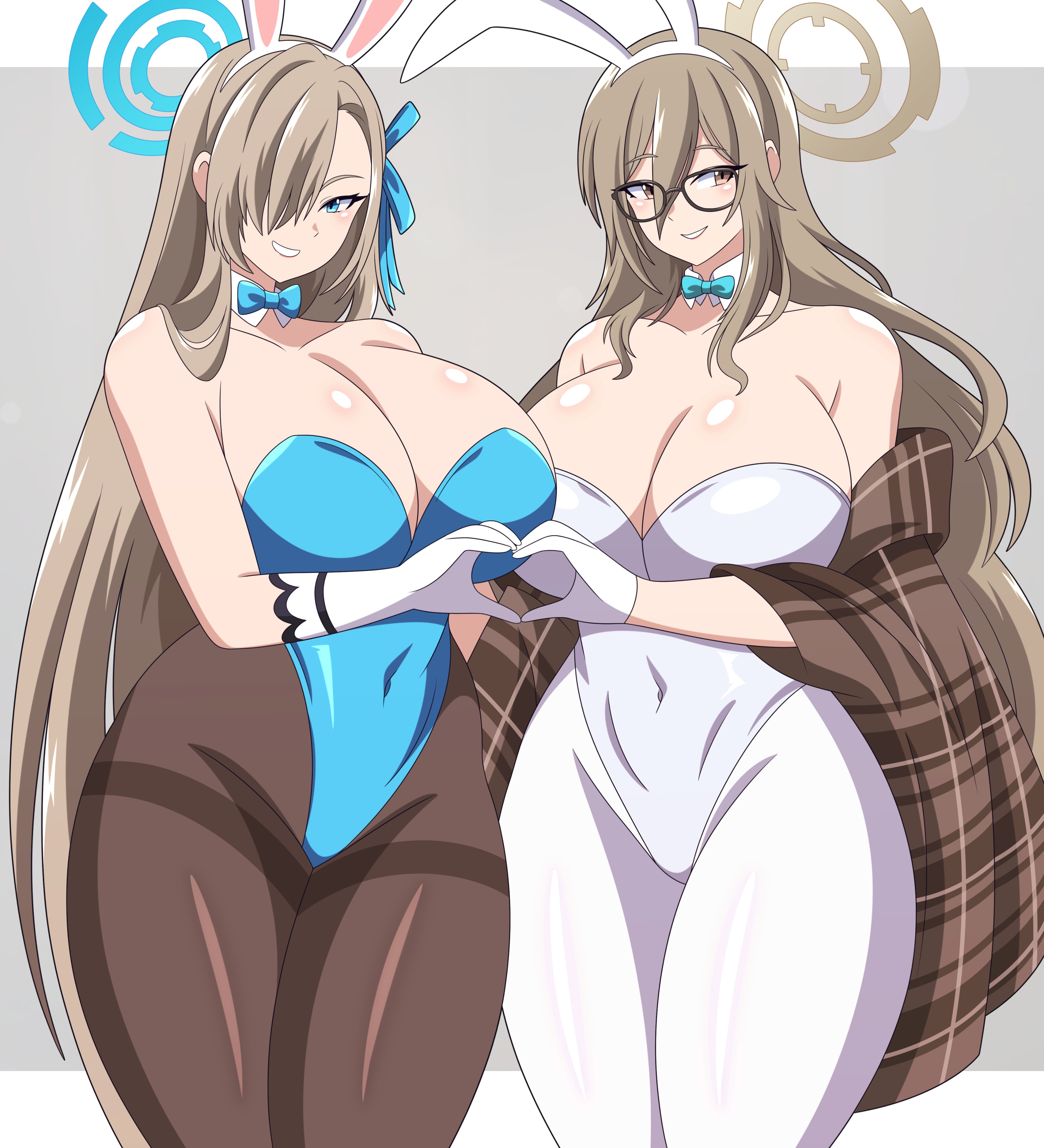 2girls, abysswatchers, akane (blue archive), asuna (blue archive), blue archive, bunnysuit, female, voluptuous female
