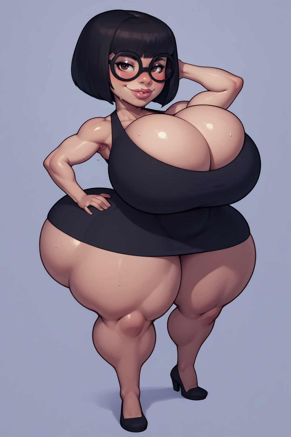 ai_generated aibuta badonkadonk boobs breasts child_bearing_hips cleavage dress edna_mode gilf glasses high_heels huge_breasts shortstack the_incredibles thick_thighs