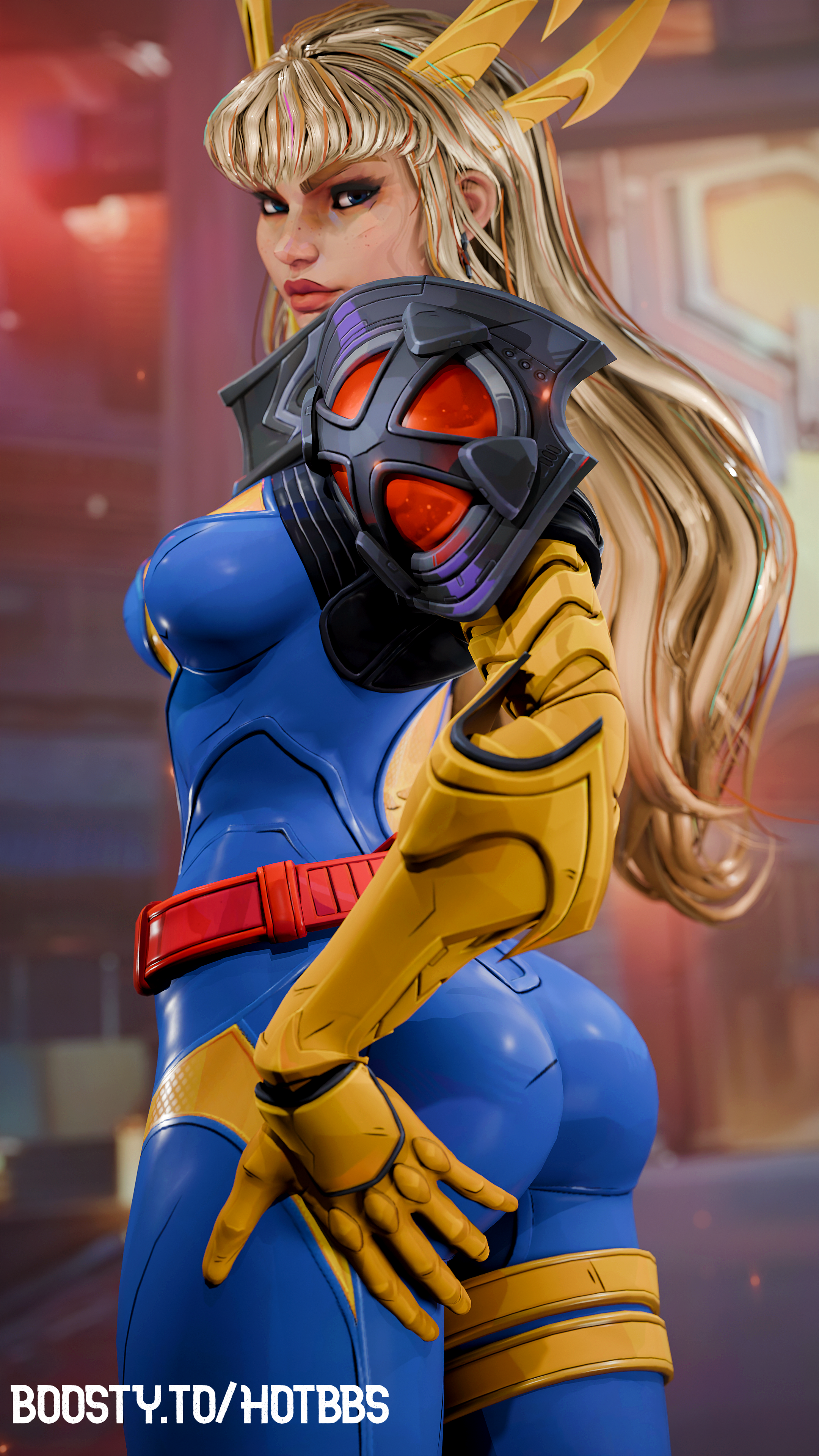 3d, ass, ass focus, blonde female, blonde hair, clothed, female, flexyy352, fully clothed, magik (illyana rasputin), magik (marvel rivals), magik (retro x-uniform), marvel, marvel comics, marvel rivals, sfw