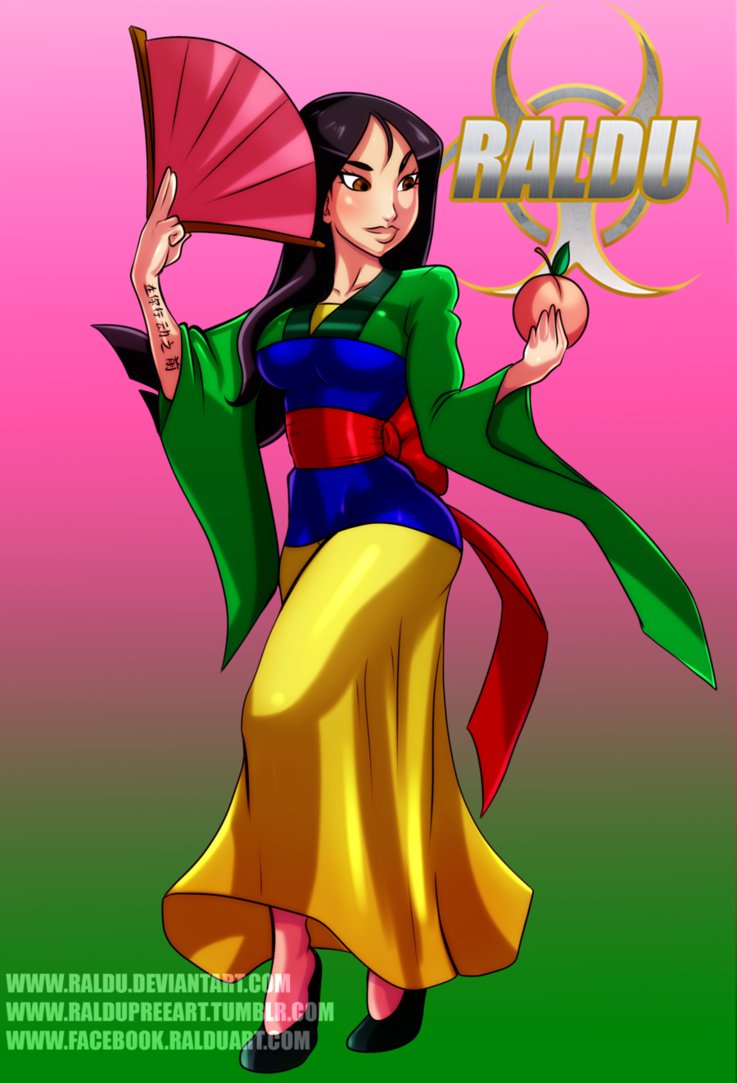 1girls artist_name asian asian_female big_breasts black_hair brown_eyes curvy disney disney_princess dress english_text fa_mulan female female_only front_view fully_clothed gradient_background green_background holding_object hourglass_figure human long_hair mulan mulan_(1998_film) pink_background pose posing raldu shiny shiny_skin shoes solo standing text voluptuous wide_hips