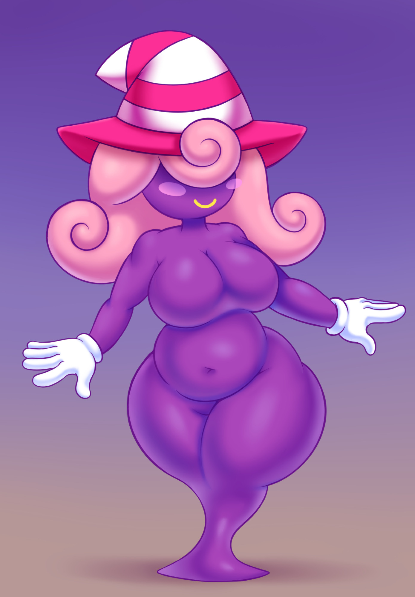 big breasts, breasts, chubby female, featureless breasts, featureless crotch, female, gloves, hat, humanoid, humanoid female, humanoid only, mario (series), nintendo, pamvllo, paper mario, paper mario: the thousand-year door, pink hair, purple body, shadow siren, thick, vivian (paper mario)