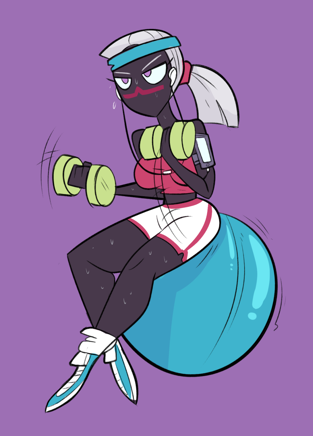 alien alien_girl alien_humanoid athletic athletic_female blue_shoes breast_outline cartoon_network clothed clothed_female duck_dodgers female hourglass_figure looney_tunes martian martian_(duck_dodgers) queen_tyr'ahnee sweat sweating warner_bros warner_brothers weights workout workout_clothes