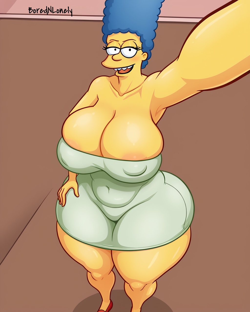 1girls 20th_century_fox 20th_century_studios ai_generated big_ass big_breasts blue_hair borednlonely bottom_heavy cleavage_overflow colored_skin curvaceous curvy curvy_figure huge_breasts large_breasts marge_simpson mature_female milf plump selfie the_simpsons thick_legs thick_thighs voluptuous wide_hips