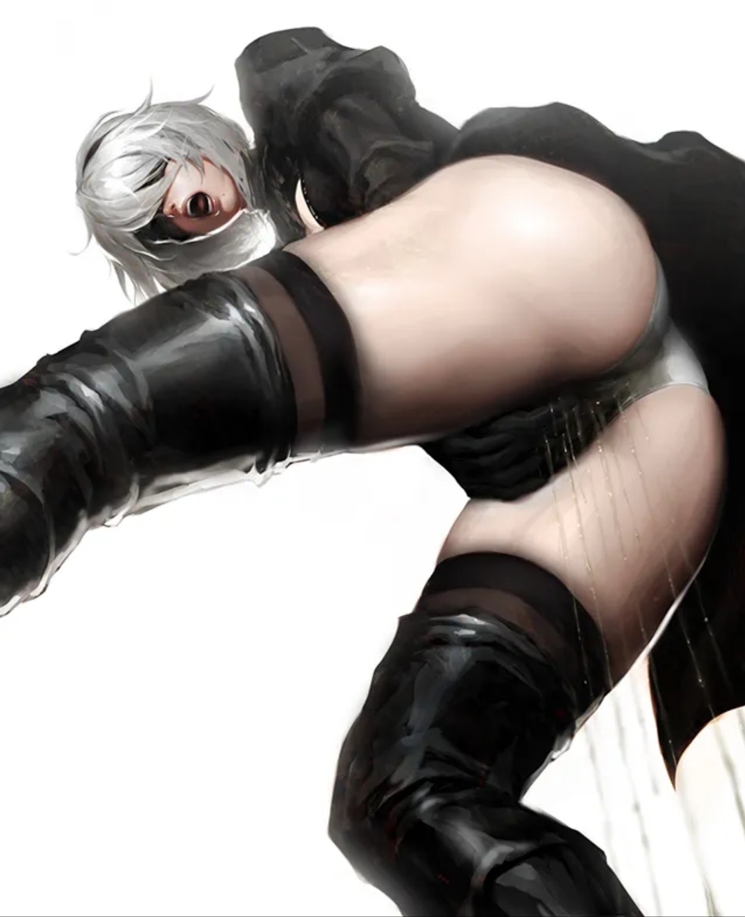 accident, ass, ass focus, below view, big ass, black dress, blindfold, female, grabbing pussy, have to pee, leather boots, legs, livinginfinite, looking down, nier, nier (series), nier replicant, nier: automata, panties, peeing, peeing on floor, peeing panties, peeing self, pussy, soiled panties, soiling clothing, soiling panties, soiling underwear, surprised, surprised expression, thick ass, thick thighs, thighhighs, turtleneck, upskirt, urine, wetting, wetting panties, wetting self, white hair, white panties, yorha 2b