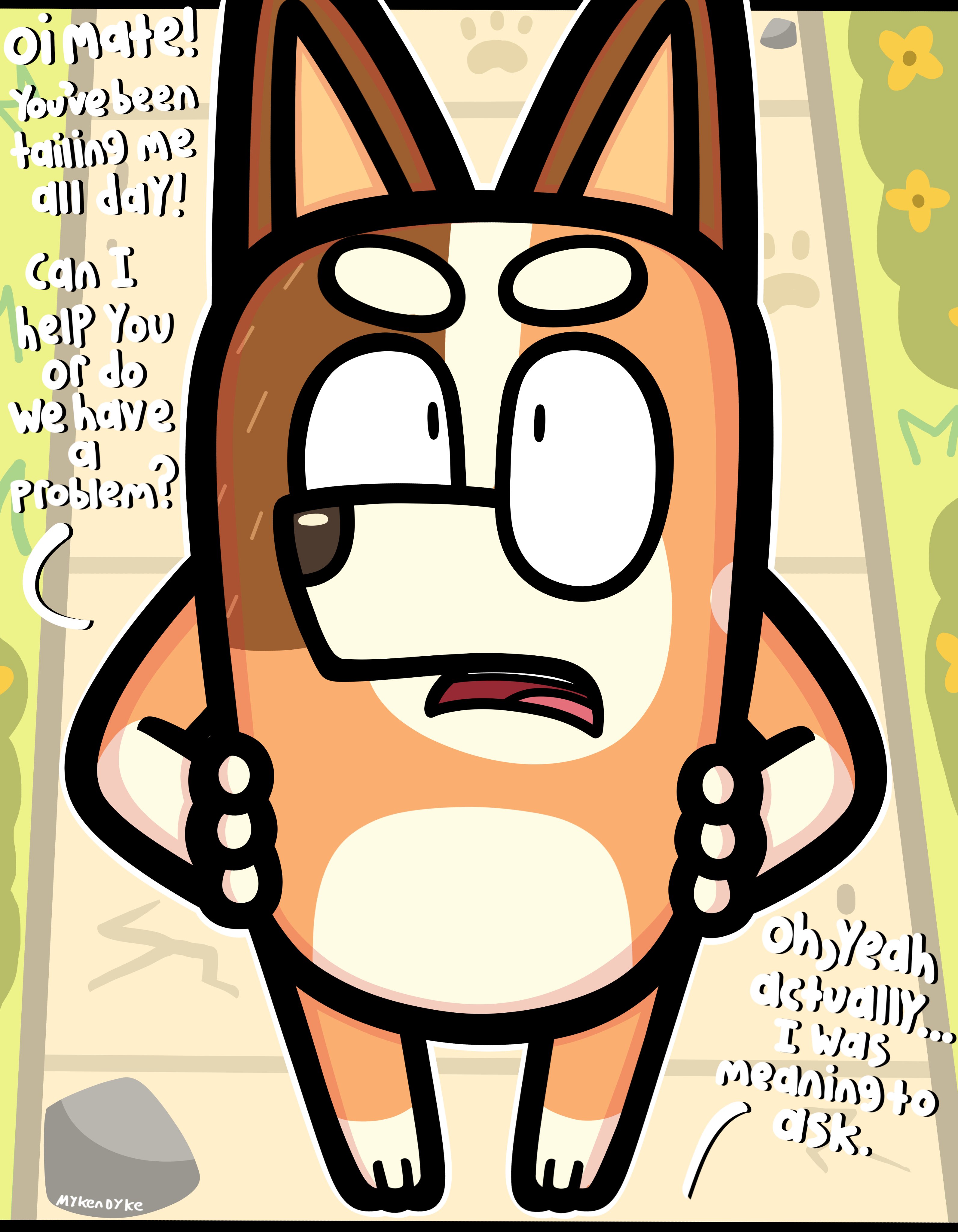 angry, anthro, bluey (series), brat, canine, chilli heeler, female, furry, mykendyke, orange fur