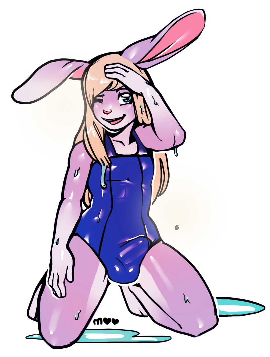 anthro big_ears bulge girly kneeling lagomorph laini male mammal monamoo rabbit wet