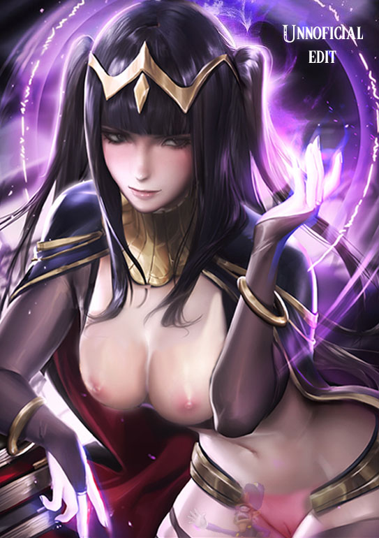 blush, breasts, edit, female, fire emblem, fire emblem awakening, mario (series), nintendo, nude, pussy, sakimichan, smile, tharja (fire emblem)