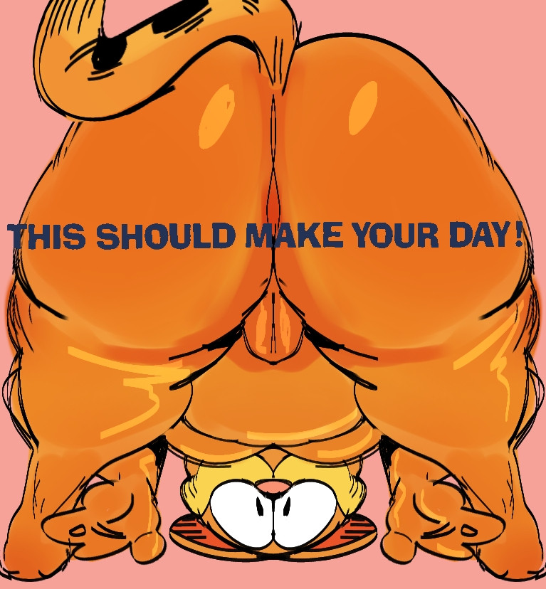 1boy anthro ass backsack balls bent_over big_butt domestic_cat english_text felid feline felis fur garfield_(series) garfield_the_cat gat0pussy24 genitals huge_butt male mammal orange_background orange_body orange_fur paramount_pictures paws,_inc. simple_background slightly_chubby slightly_chubby_anthro slightly_chubby_male smile solo_male text thick_thighs wide_eyed wide_hips