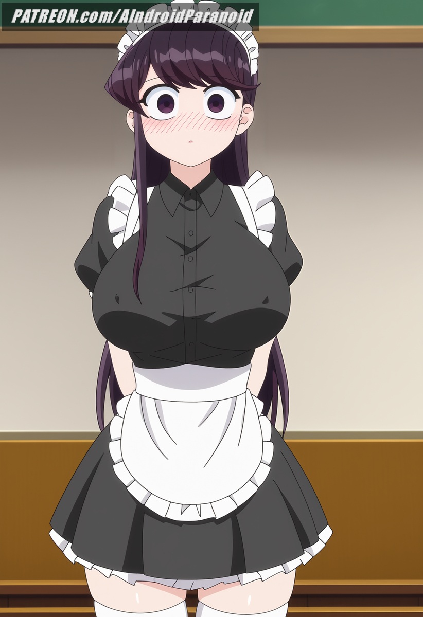 ai_generated aindroidparanoid ashamed ass bedroom big_breasts blush breasts curvy cute fat_ass female female_only gigantic_breasts hips huge_breasts indoors komi-san_wa_komyushou_desu komi_shouko large_breasts long_hair maid maid_headdress maid_uniform massive_breasts narrow_waist nervous purple_eyes purple_hair shy slim_waist stable_diffusion voluptuous wide_hips