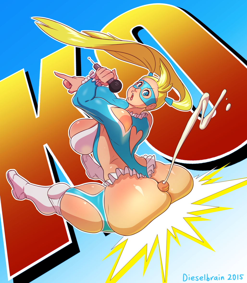 1girls ass back blonde_hair blue_eyes boots breasts buttjob capcom covered_buttjob cum dat_ass dieselbrain domino_mask ejaculation female female_only femdom heart heart_cutout huge_ass huge_breasts human k.o. long_hair mask microphone peach_bomber penis projectile_cum rainbow_mika solo street_fighter thick_thighs thighs tied_hair tip_peeking twintails uncensored white_legwear wrestling_outfit